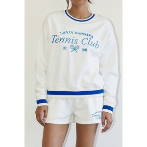 Striped Rib Banded Embroidery Sweatshirt & Shorts Set